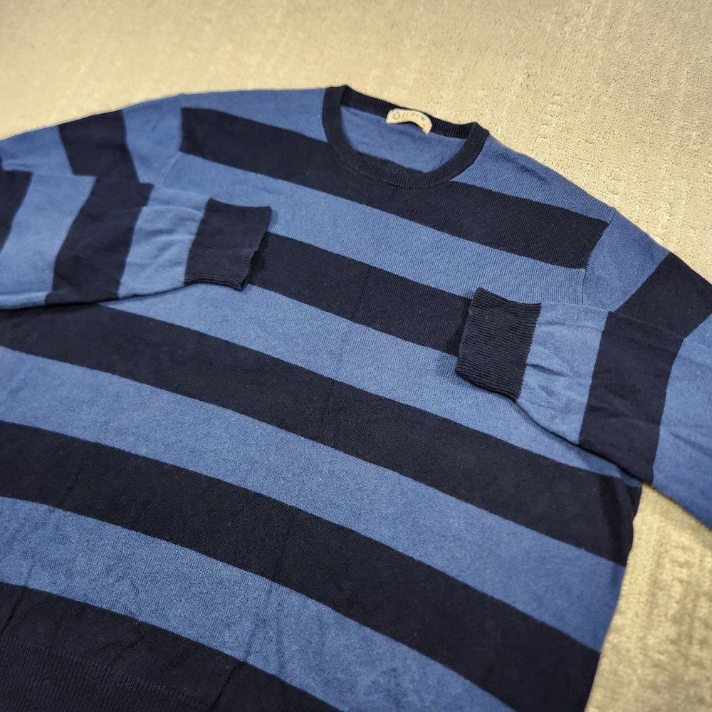 J Crew Sweatshirt Men XL Cashmere Blend Knit Crewneck Blue Chunky‎ Striped